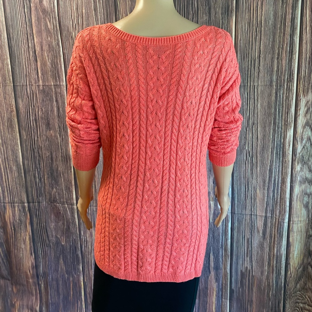 American Eagle Outfitters size large salmon pink knit braided boho sweater - Picture 3 of 16